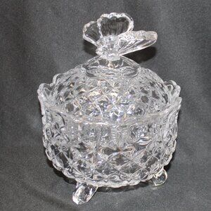 Vintage Bohemia Crystal Butterfly Covered Dish Czech Republic Footed Hand Cut